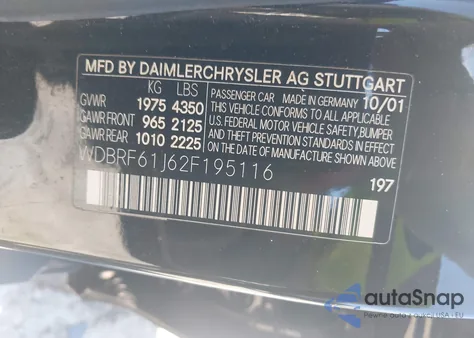 2002 Mercedes-Benz C 240 from USA, damaged, VIN WDBRF61J62F195116